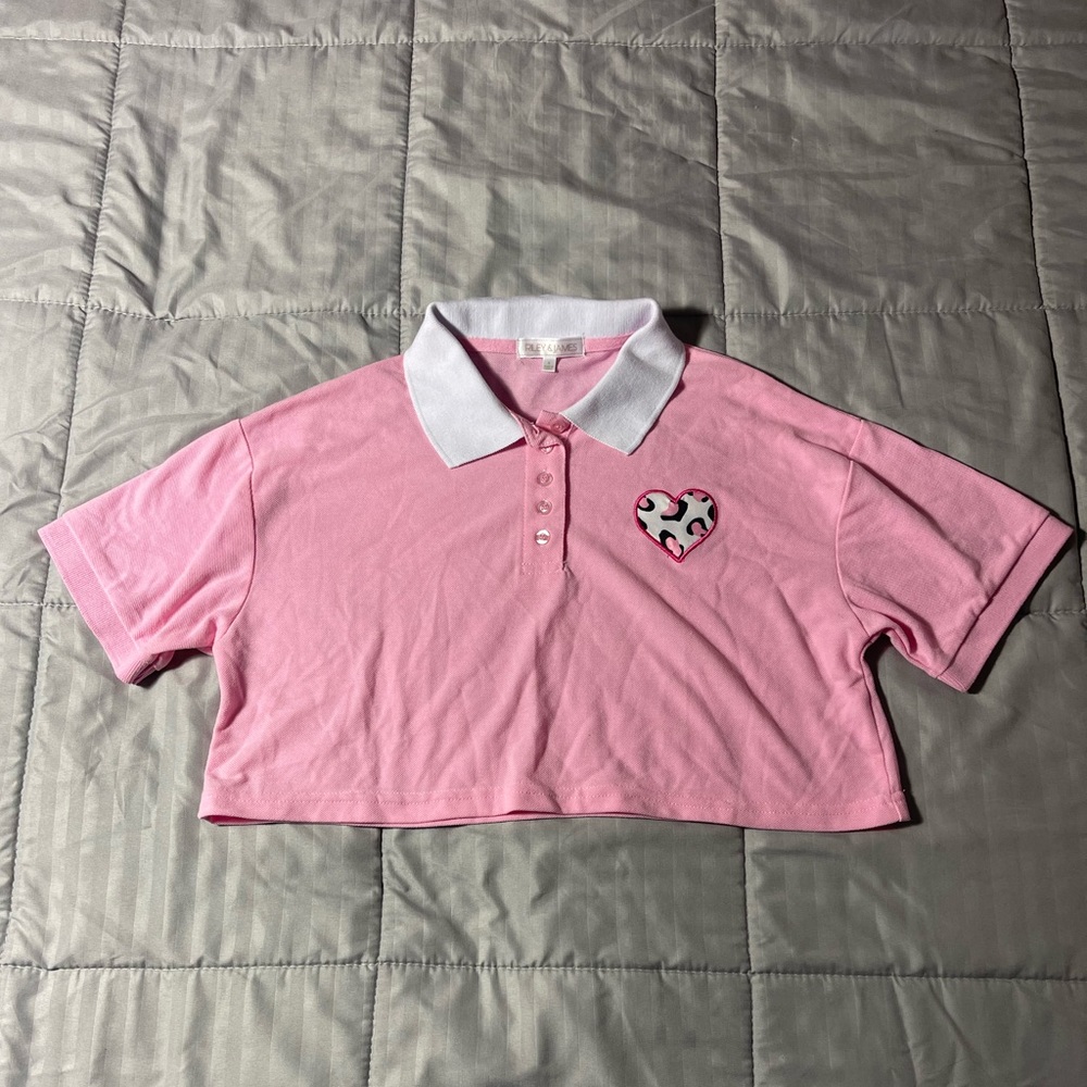 Button up, collared pink crop top
